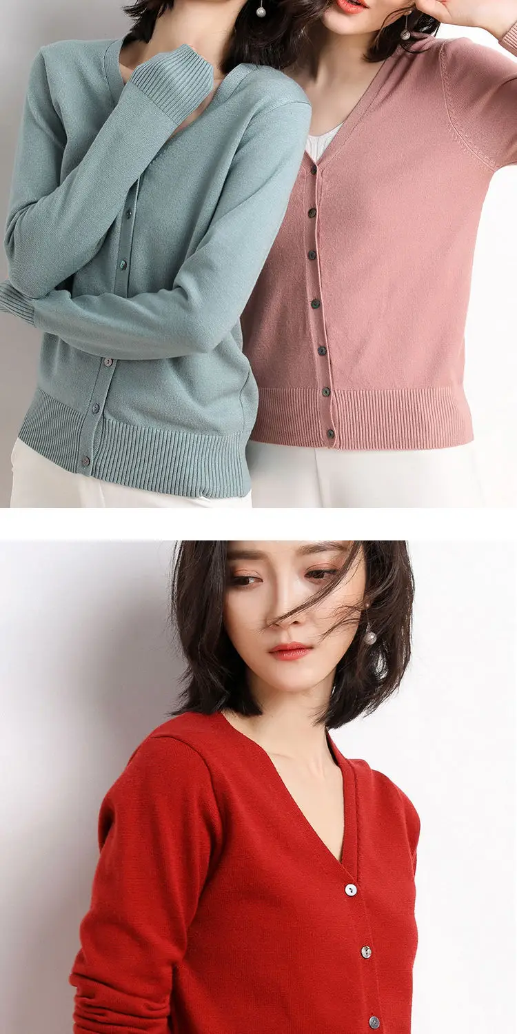 Women's New Cardigan Coat Short Knitted Sweater Outerwear White — feature 9