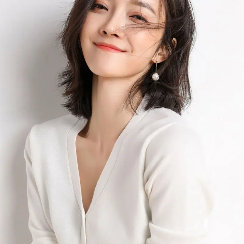 Women's New Cardigan Coat Short Knitted Sweater Outerwear White - Image 4
