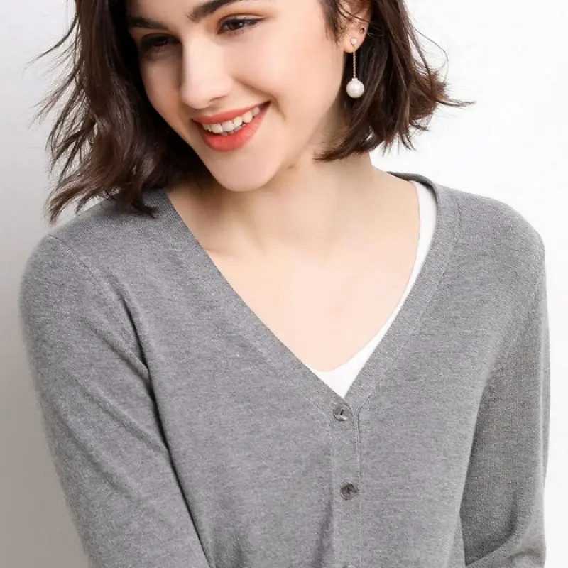 Women's New Cardigan Coat Short Knitted Sweater Outerwear White - Image 8