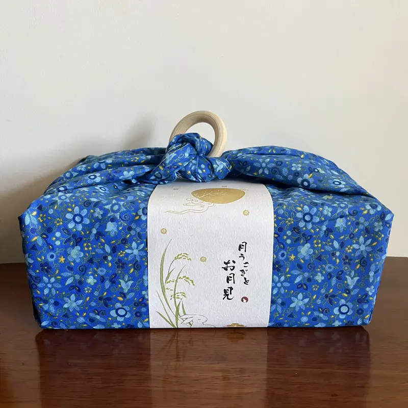 Japanese Style Nimble Wrapping Cloth Blue Floral Pure Cotton - Image 5