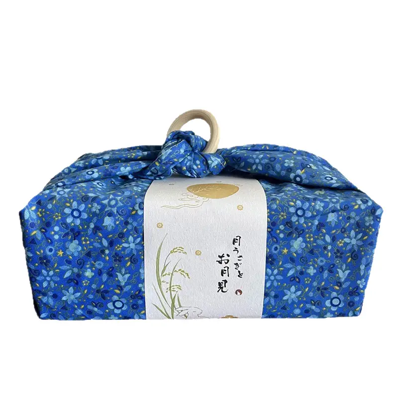 Japanese Style Nimble Wrapping Cloth Blue Floral Pure Cotton - Image 7
