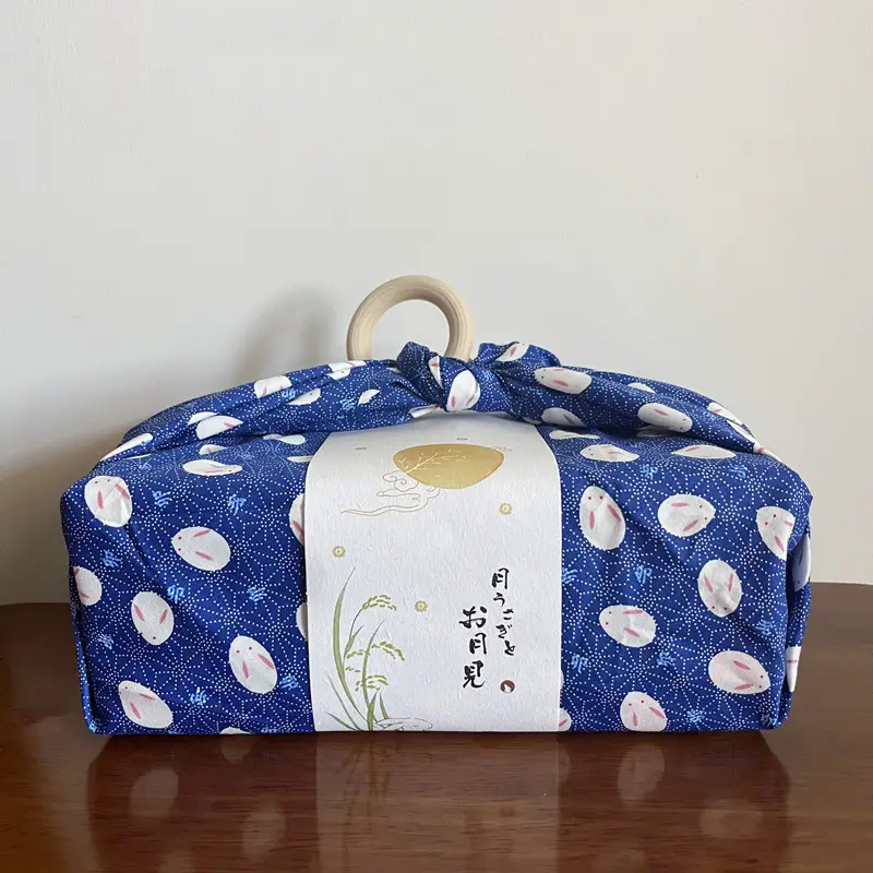 Japanese Style Nimble Wrapping Cloth Blue Floral Pure Cotton - Image 2
