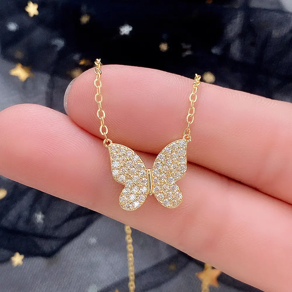 Gold Butterfly Necklace for Women with Sparkle Diamonds - Image 2