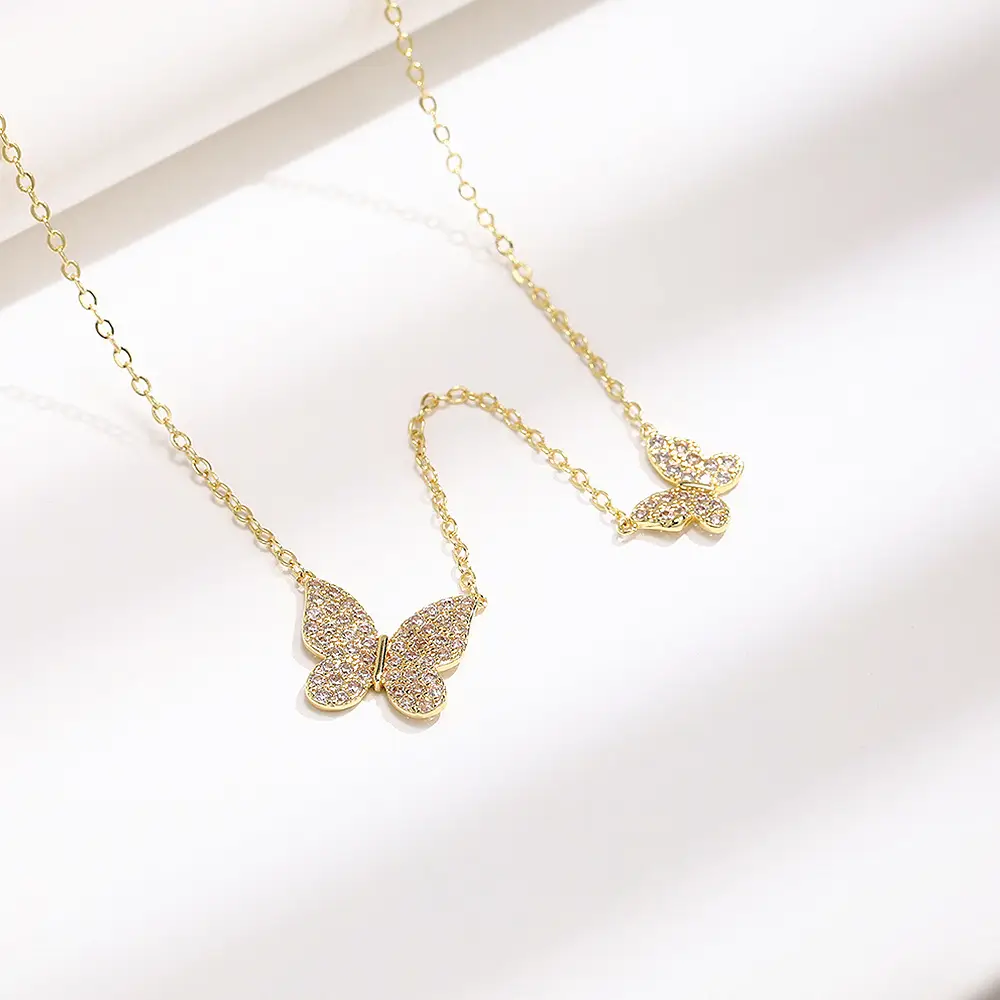 Gold Butterfly Necklace for Women with Sparkle Diamonds - Image 3
