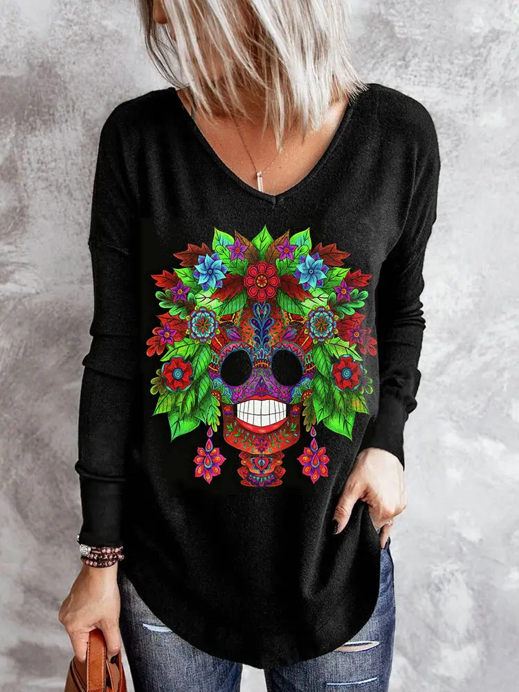 3D Digital Printed Long Sleeve T-Shirt Black Cat Design