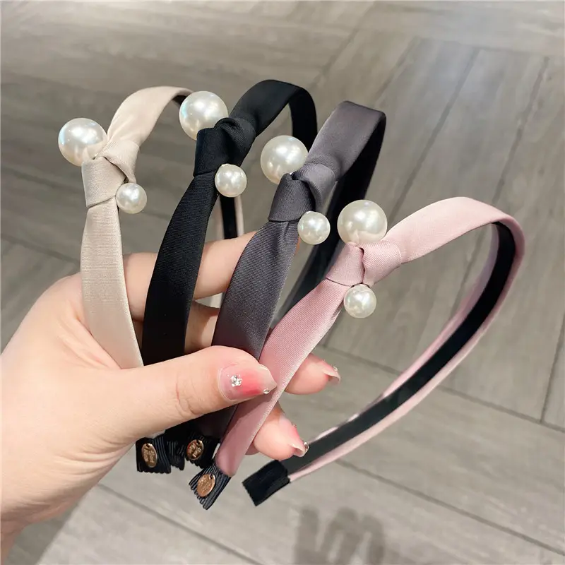Women Korean Style Pearl Headband with Side Knot Brooch - Image 5