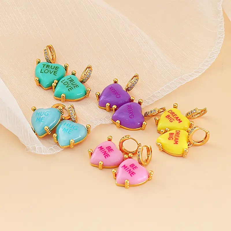 Love Earrings Women True Love Zircon Light Gold Heart Design