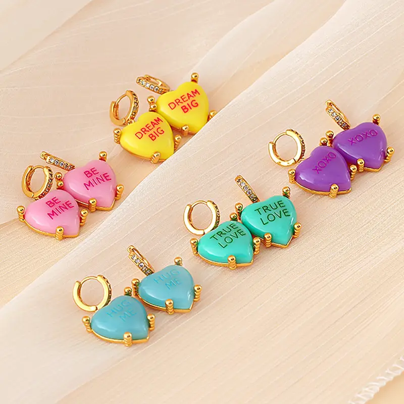 Love Earrings Women True Love Zircon Light Gold Heart Design