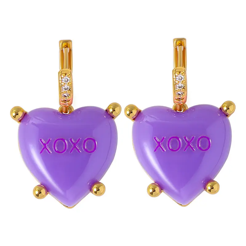 Love Earrings Women True Love Zircon Light Gold Heart Design