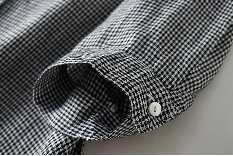 Japanese Linen Plaid Dress Vintage All-match Large Hem Loose Women's Long Dress — feature 10