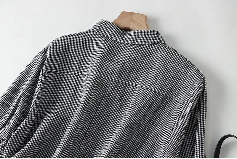 Japanese Linen Plaid Dress Vintage All-match Large Hem Loose Women's Long Dress — feature 12