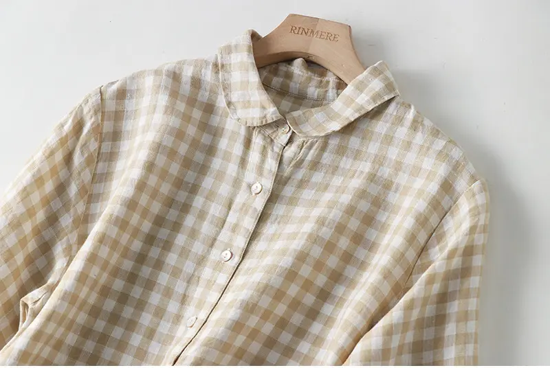 Japanese Linen Plaid Dress Vintage All-match Large Hem Loose Women's Long Dress — feature 14
