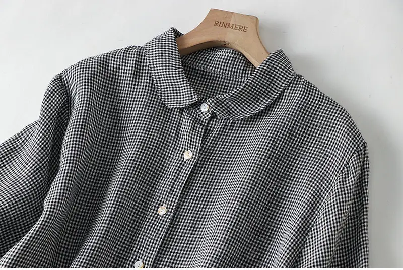 Japanese Linen Plaid Dress Vintage All-match Large Hem Loose Women's Long Dress — feature 8