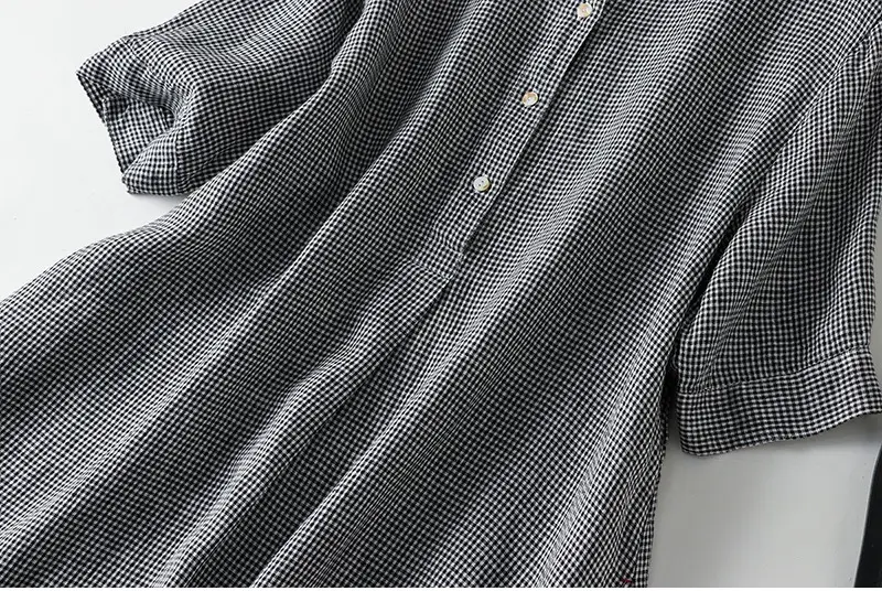 Japanese Linen Plaid Dress Vintage All-match Large Hem Loose Women's Long Dress — feature 9