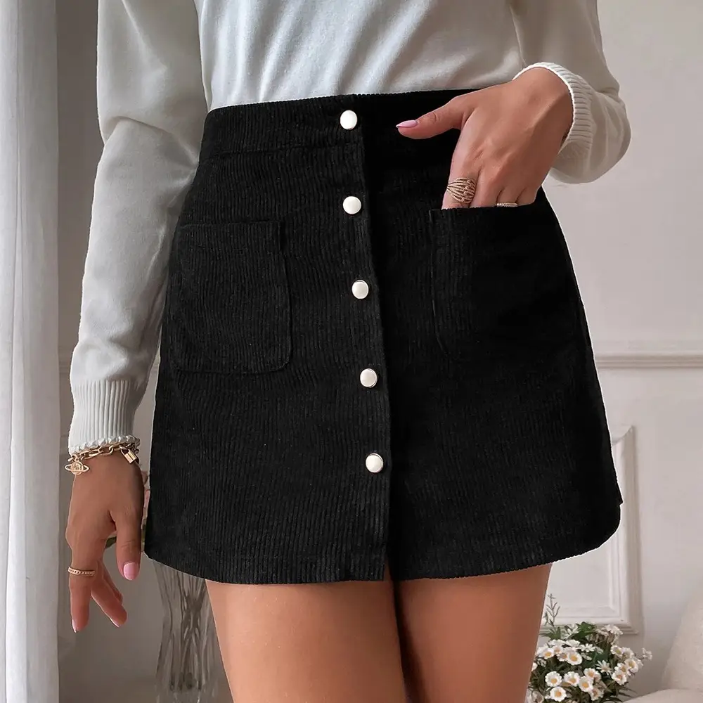 2023 Black Slim Fit Single Button Skirt for Women - Image 8