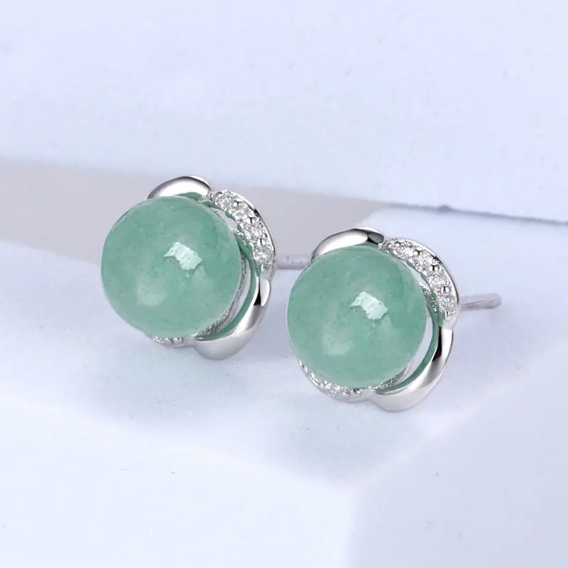 Korean Style Green Aventurine Earrings with Diamond Set - Image 4