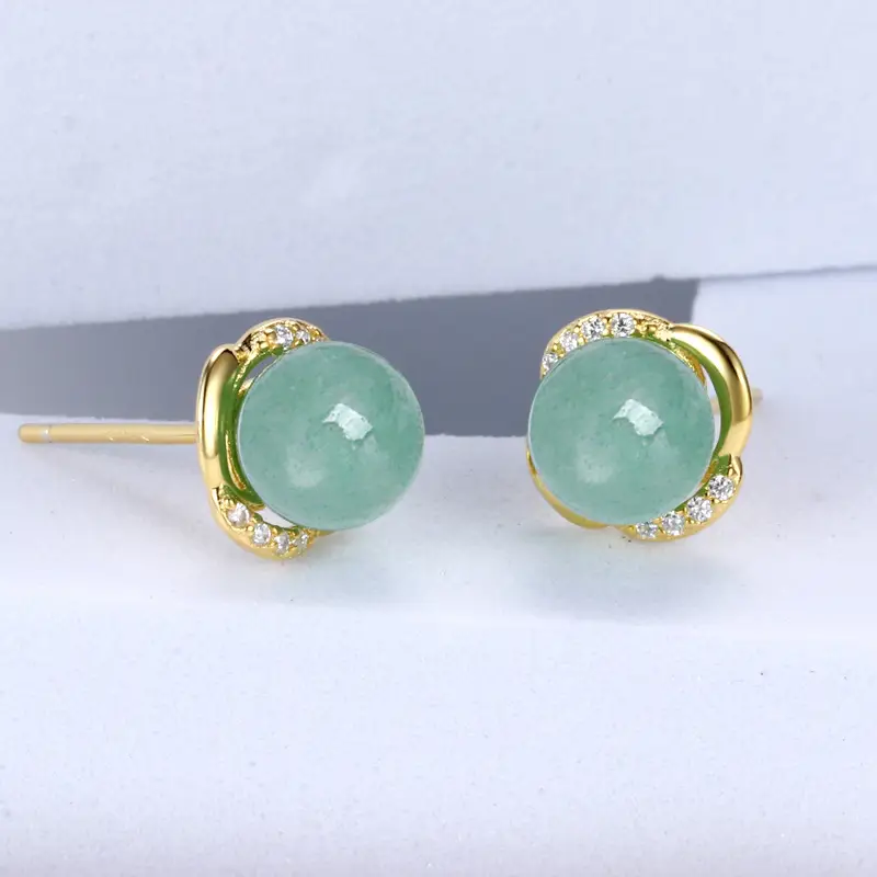 Korean Style Green Aventurine Earrings with Diamond Set - Image 5