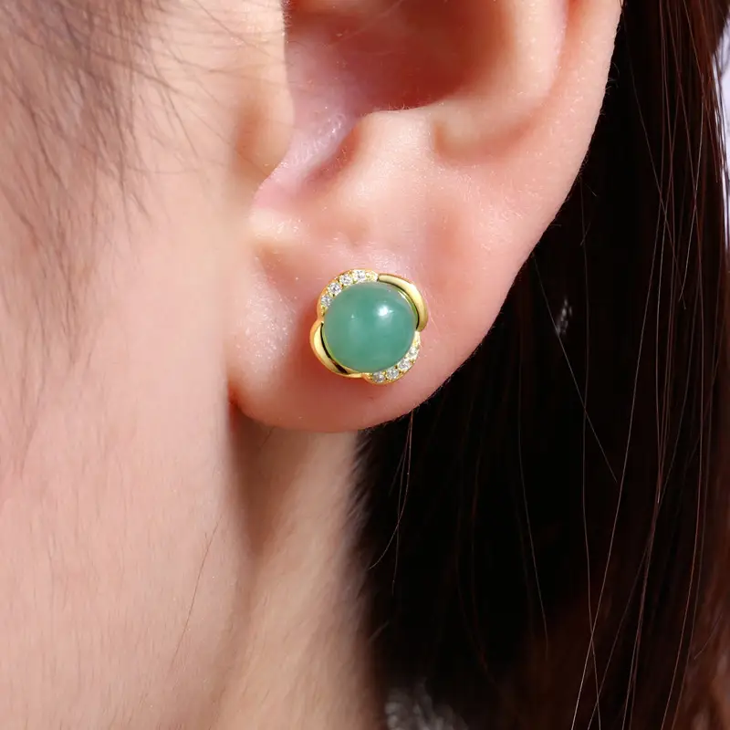 Korean Style Green Aventurine Earrings with Diamond Set - Image 6