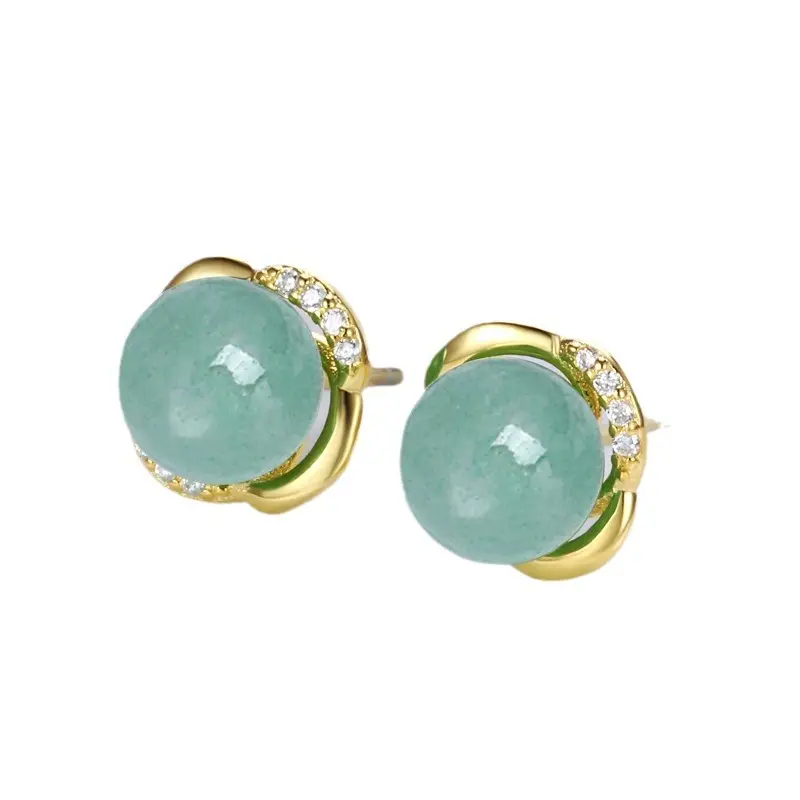 Korean Style Green Aventurine Earrings with Diamond Set - Image 7