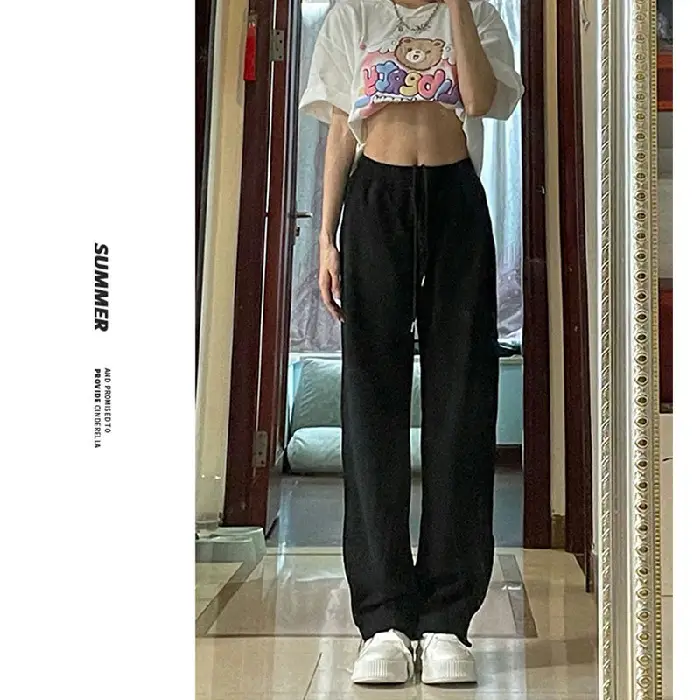 2024 Women's Black Wide Leg Sweatpants Loose Slimming Casual - Image 3