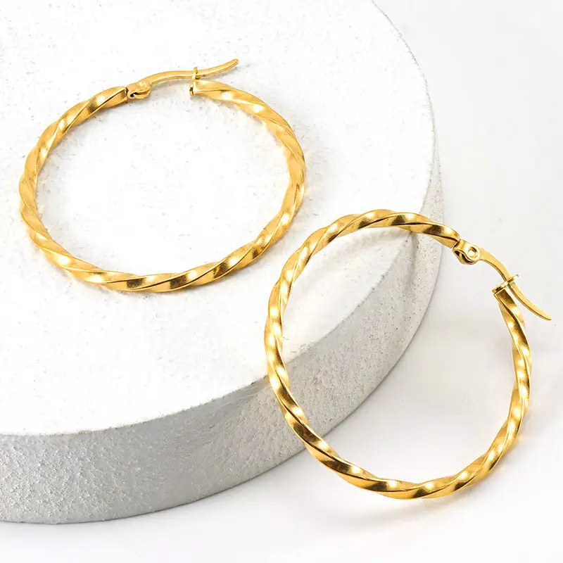 Gold Plated Corrugated Earrings for Women - Image 6