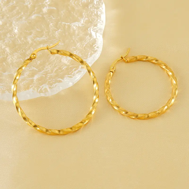 Gold Plated Corrugated Earrings for Women - Image 7