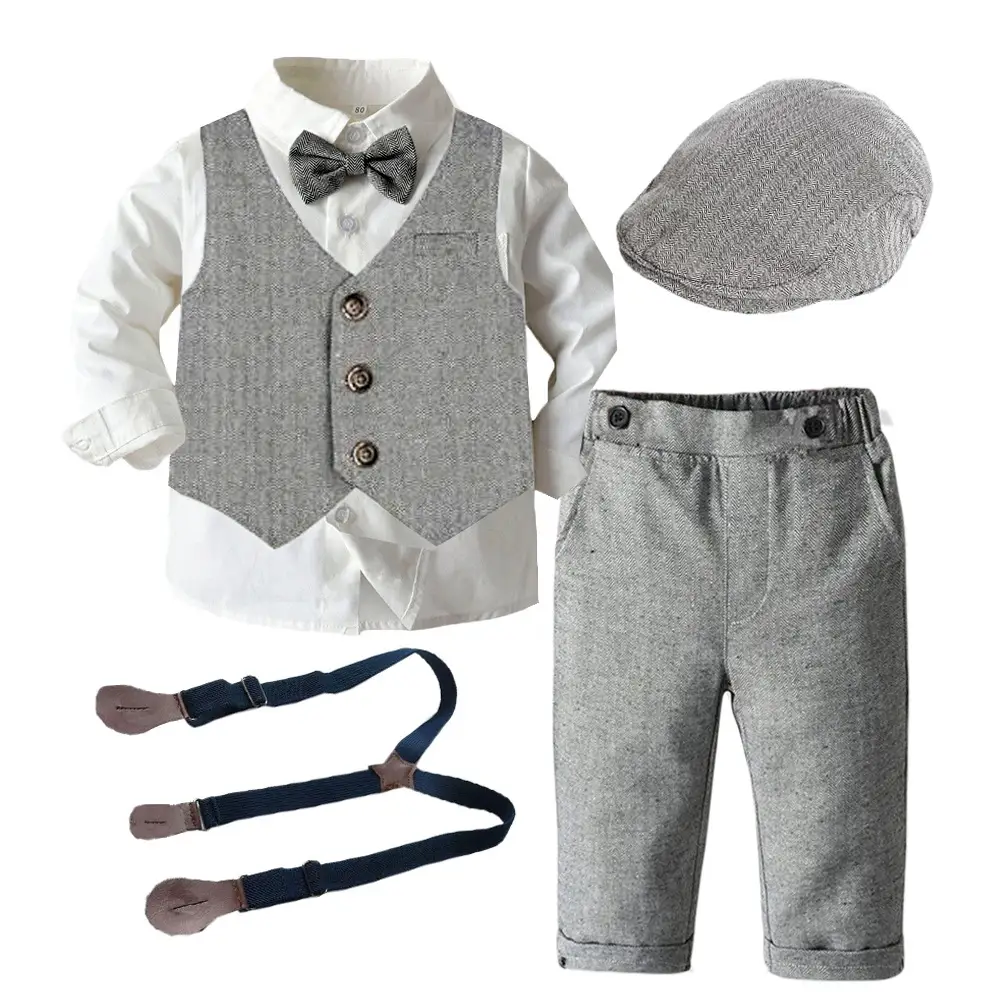 Cross-border Boys Gentleman Suit Grey Vest & Trousers - Image 3