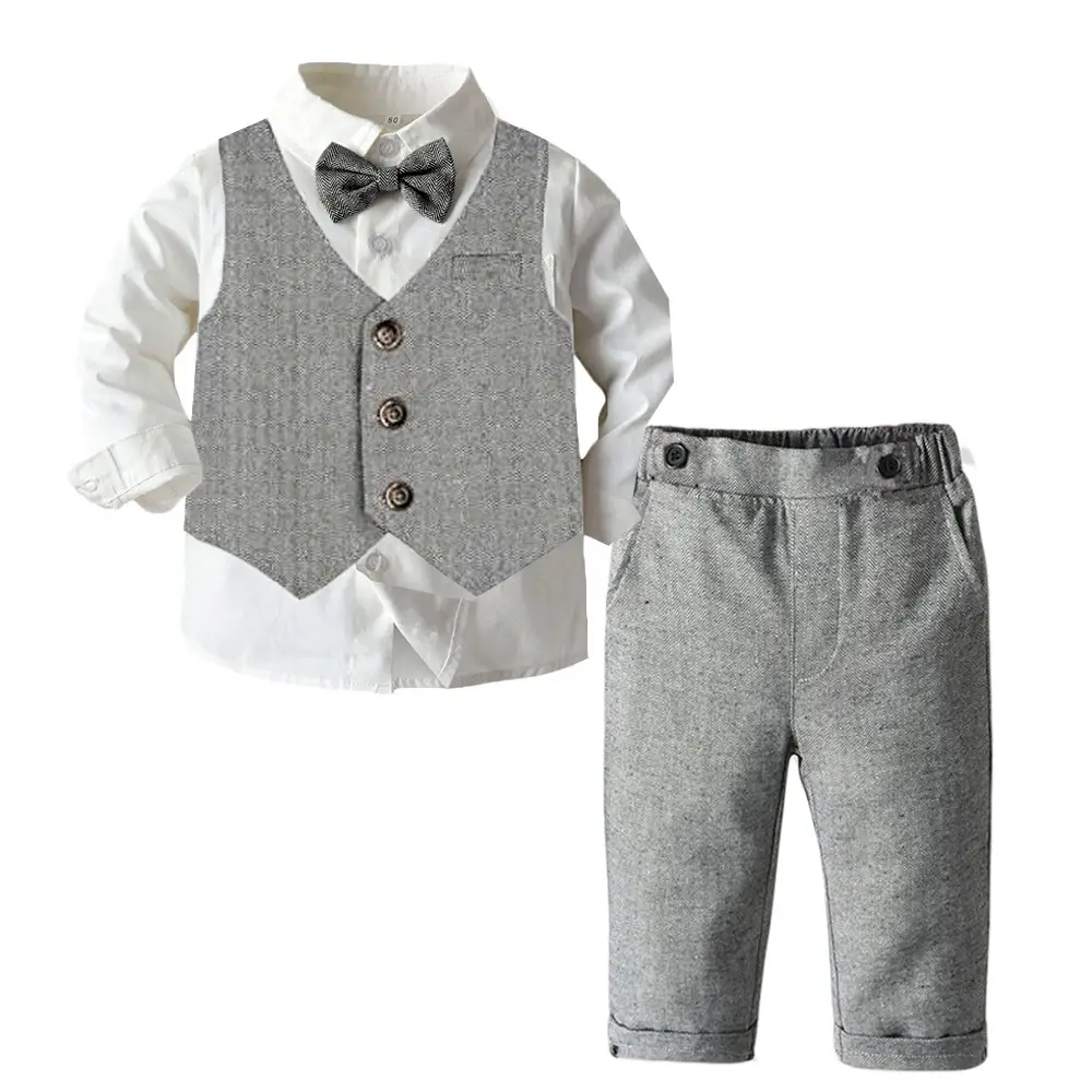 Cross-border Boys Gentleman Suit Grey Vest & Trousers - Image 5