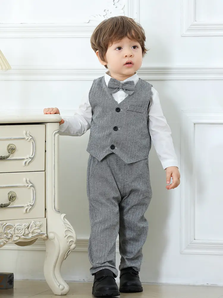 Cross-border Boys Gentleman Suit Grey Vest & Trousers — feature 3