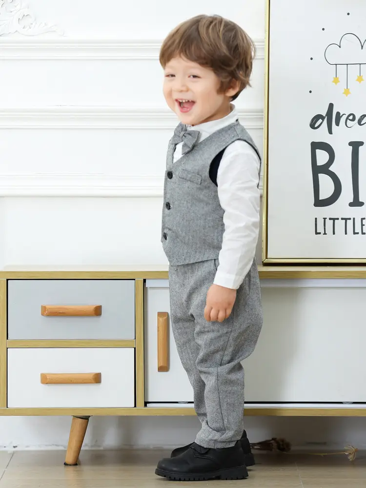 Cross-border Boys Gentleman Suit Grey Vest & Trousers — feature 6