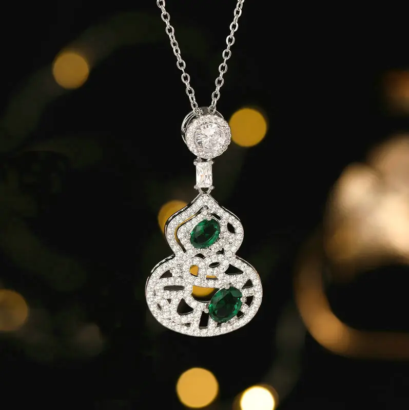 Zircon Inlay Hollow Pattern Necklace Earrings Set - Image 4