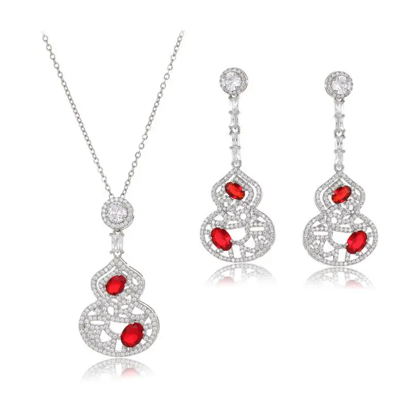 Zircon Inlay Hollow Pattern Necklace Earrings Set - Image 7