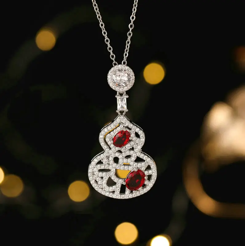Zircon Inlay Hollow Pattern Necklace Earrings Set - Image 2