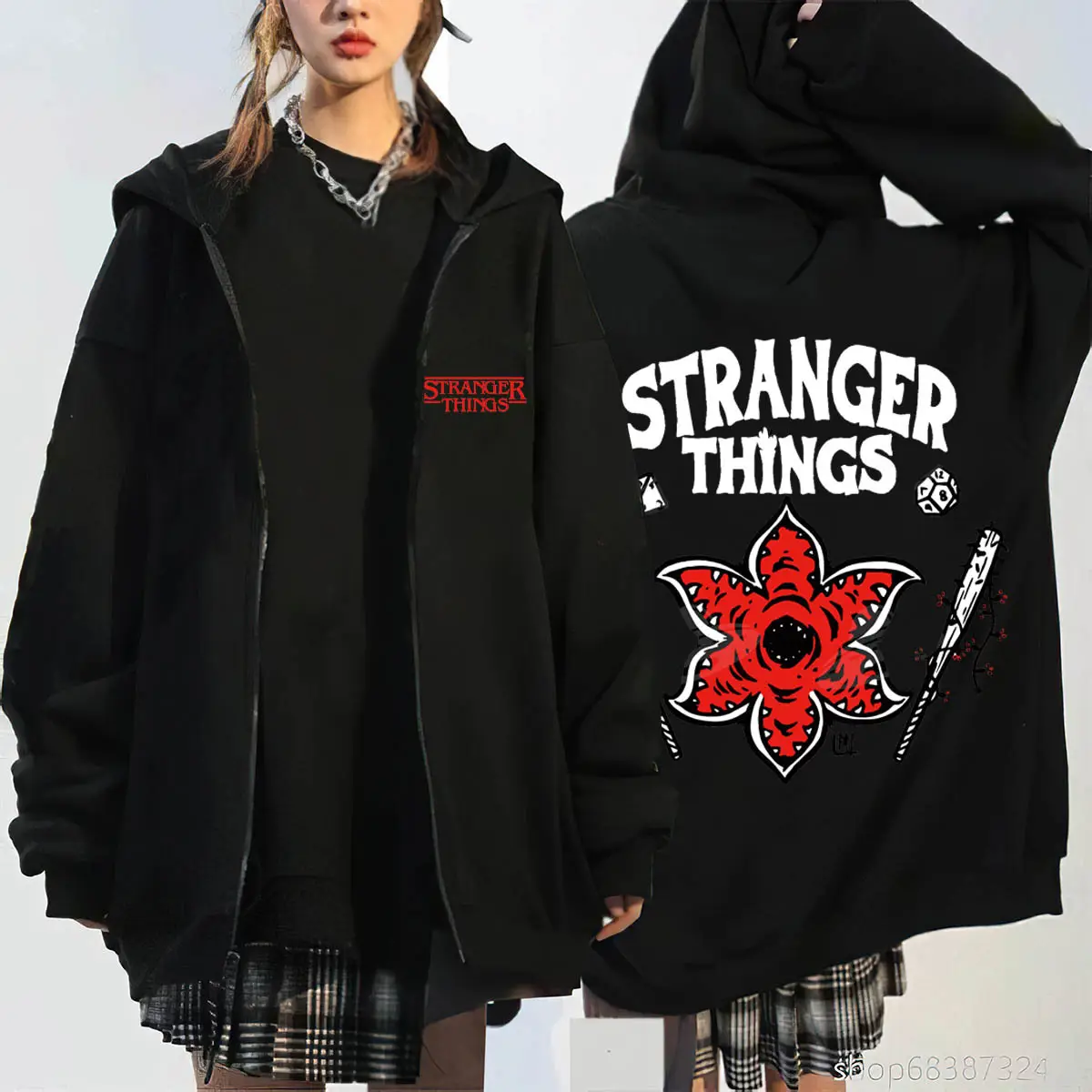 Stranger Things Hoodie Hellfire Club Black Zipper