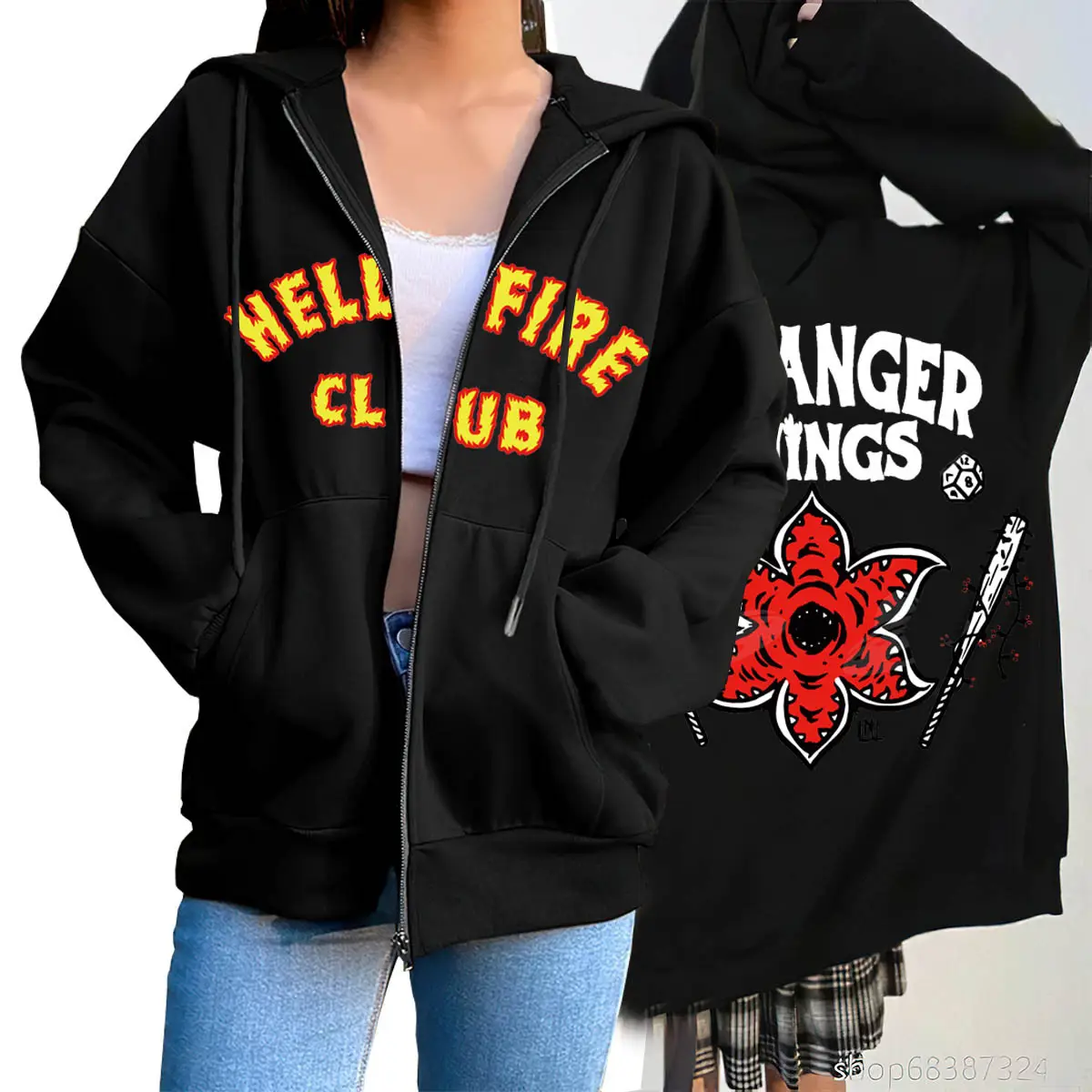 Stranger Things Hoodie Hellfire Club Black Zipper