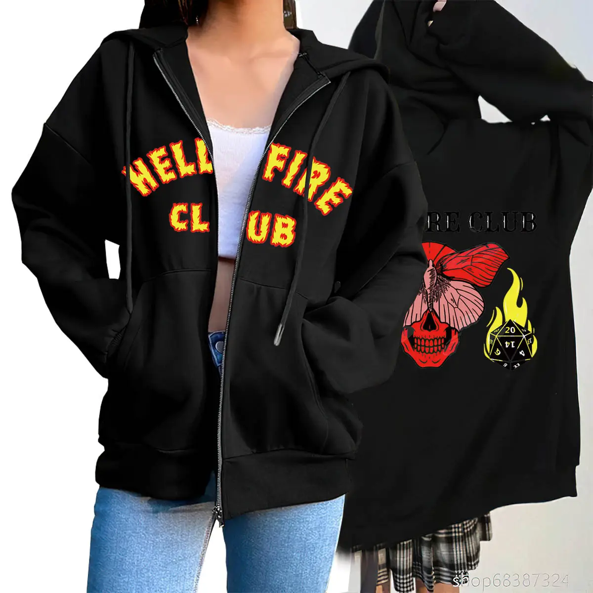 Stranger Things Hoodie Hellfire Club Black Zipper