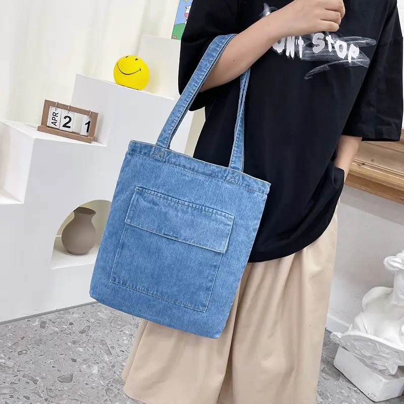 Denim School Bag Women Large Capacity Shopping Bag - Image 6