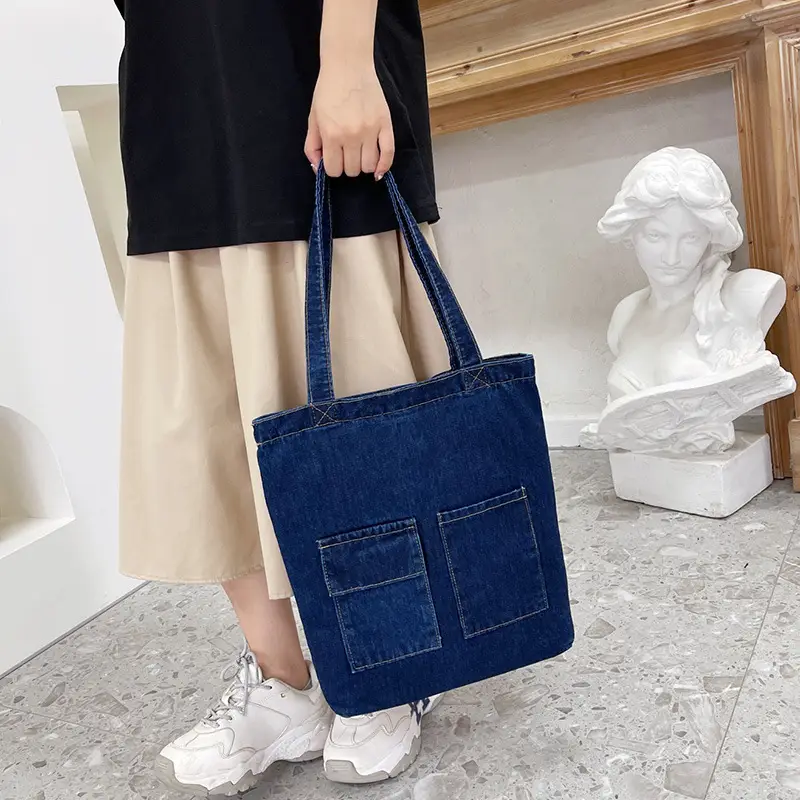 Denim School Bag Women Large Capacity Shopping Bag - Image 7
