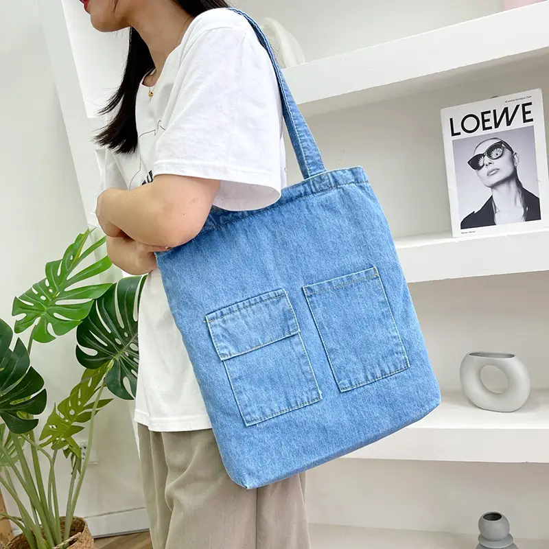 Denim School Bag Women Large Capacity Shopping Bag - Image 8