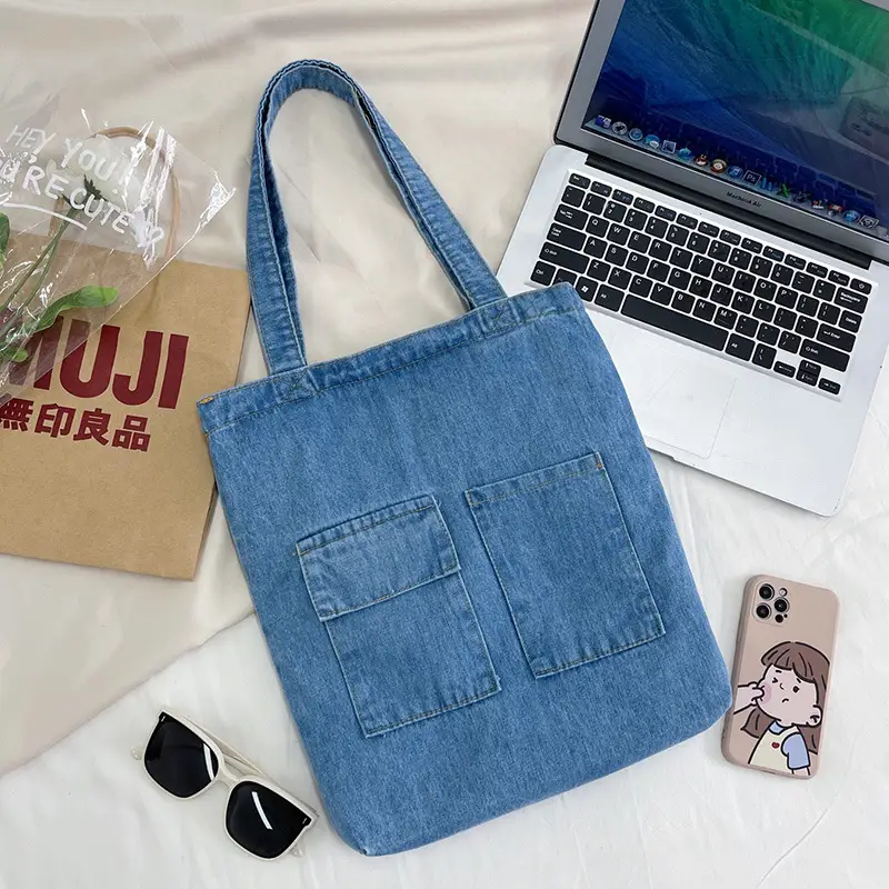Denim School Bag Women Large Capacity Shopping Bag - Image 2