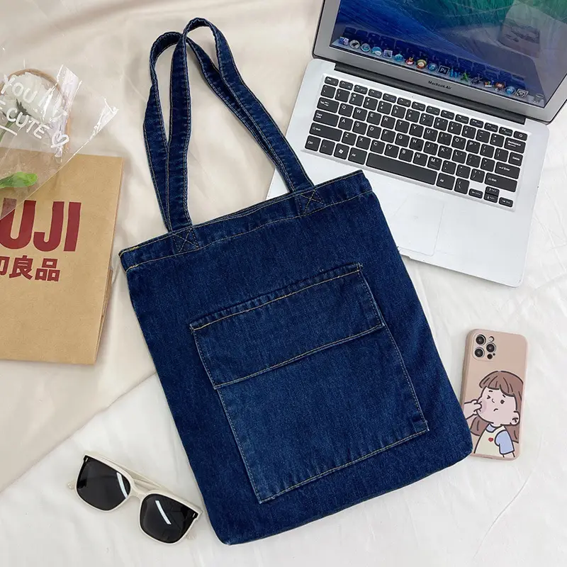 Denim School Bag Women Large Capacity Shopping Bag - Image 3