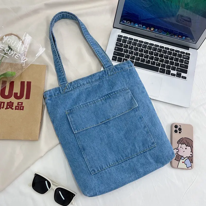 Denim School Bag Women Large Capacity Shopping Bag - Image 4