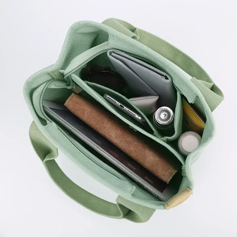Japanese Canvas Satchel Lunch Bag Olive Green - Image 16
