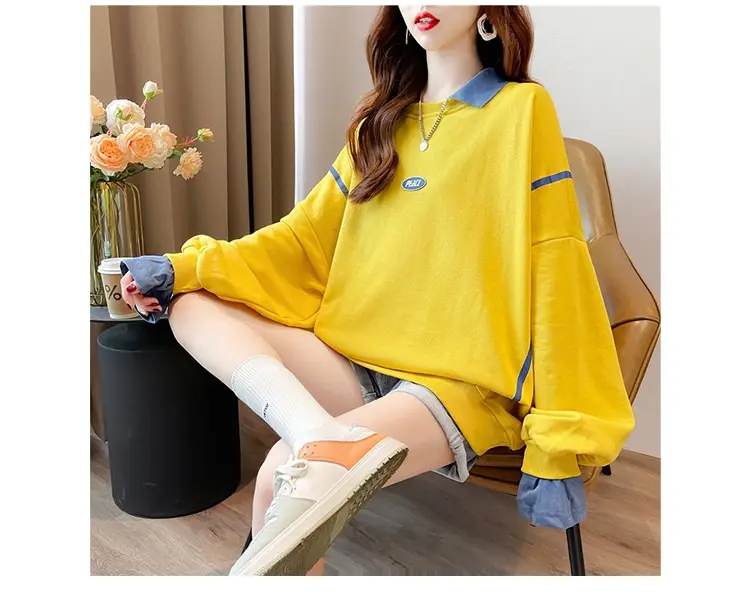 Women Polo Collar Sweater Medium Long Blue Sleeve — feature 10