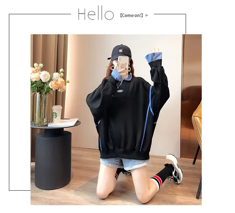 Women Polo Collar Sweater Medium Long Blue Sleeve — feature 12
