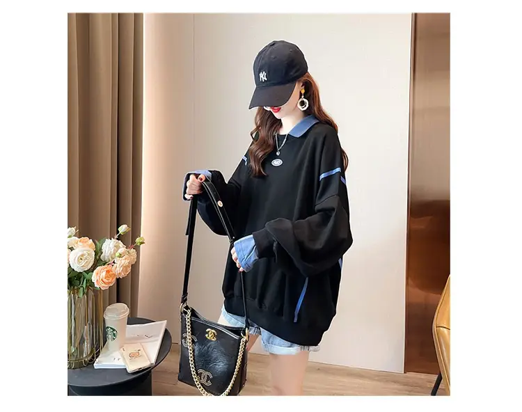 Women Polo Collar Sweater Medium Long Blue Sleeve — feature 14
