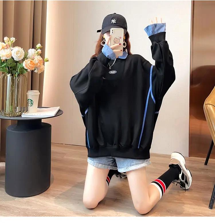 Women Polo Collar Sweater Medium Long Blue Sleeve — feature 15