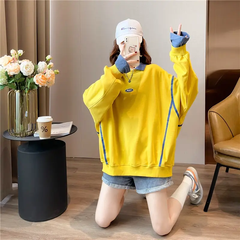 Women Polo Collar Sweater Medium Long Blue Sleeve — feature 25