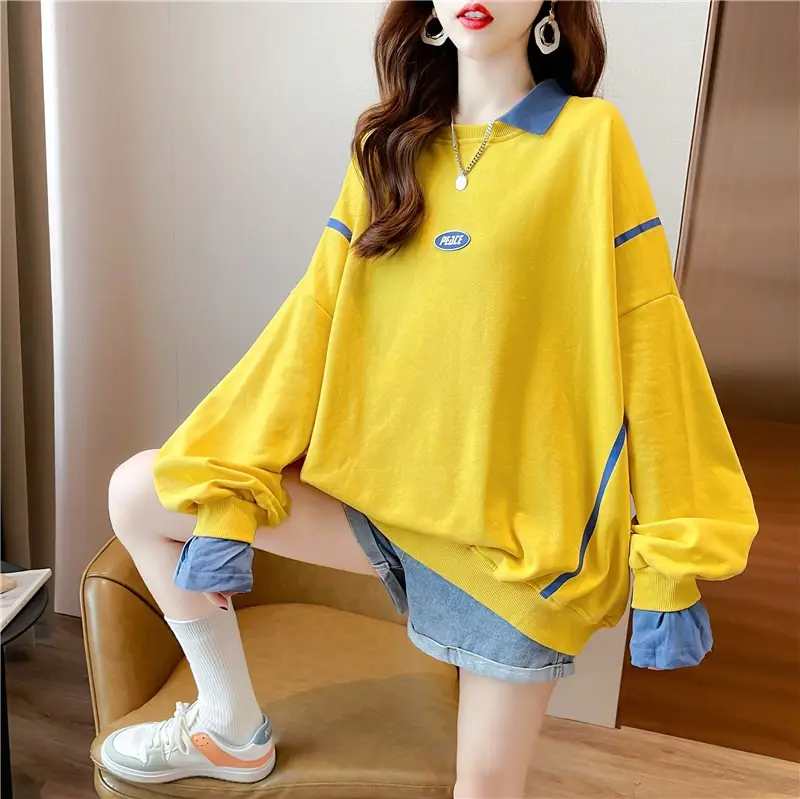 Women Polo Collar Sweater Medium Long Blue Sleeve — feature 27