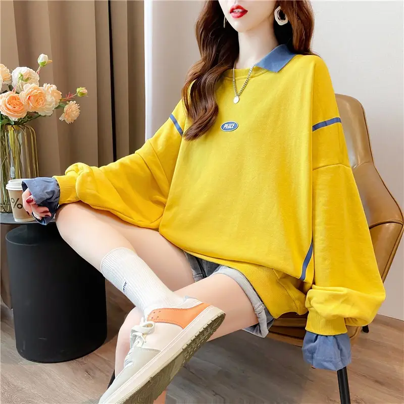 Women Polo Collar Sweater Medium Long Blue Sleeve — feature 28